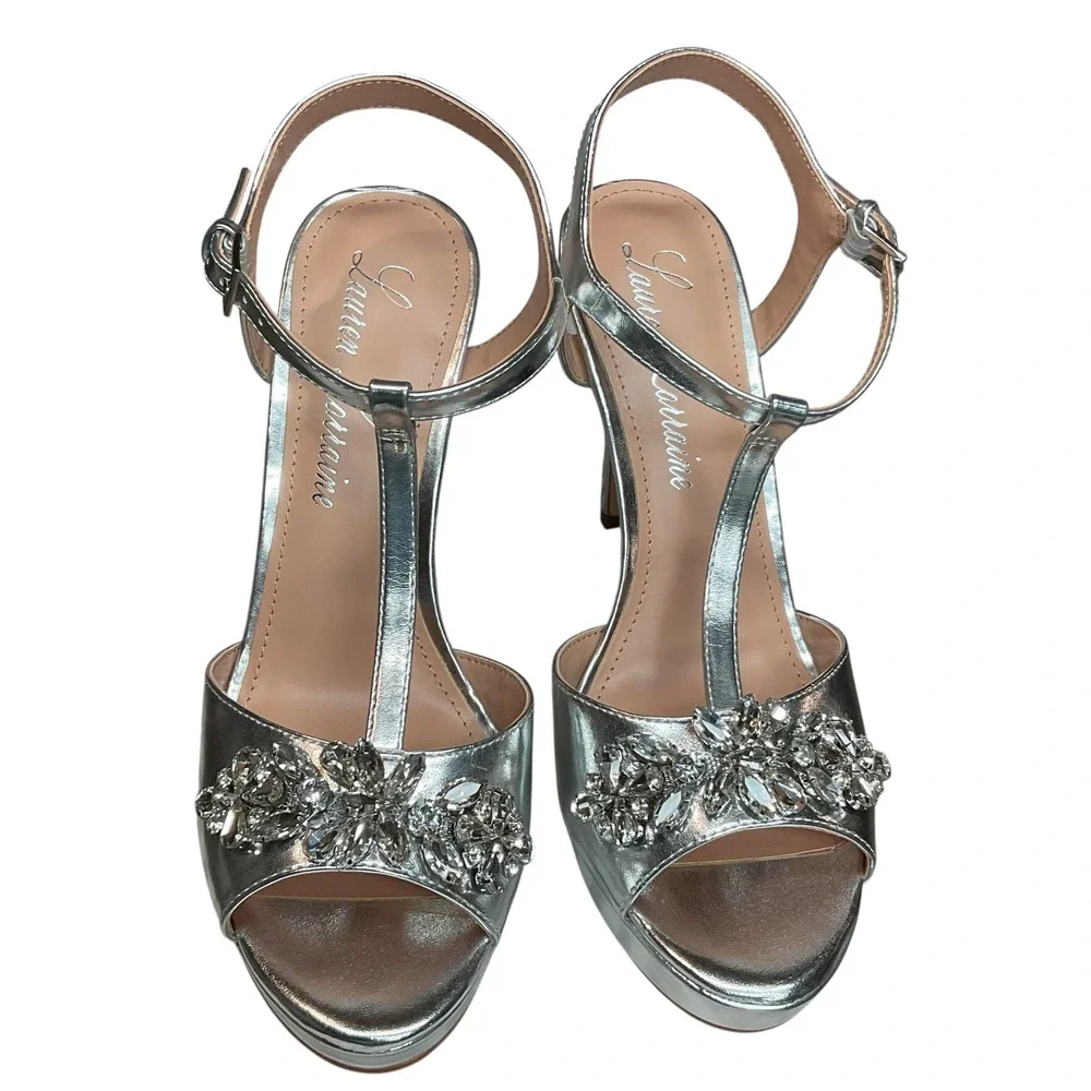 Lauren Lorraine Rhinestone Ornamented Sandal Stiletto Heeled Sandal Size 10‎ NWB